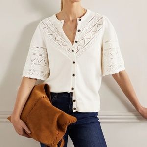 Boden Wide Sleeve Crochet Cardigan, Size 6, in Ivory